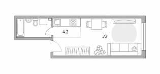 Квартира-студия 33 м² в ЖК Тринити-2