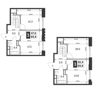 3-комнатная квартира 90 м² в ЖК Рихард