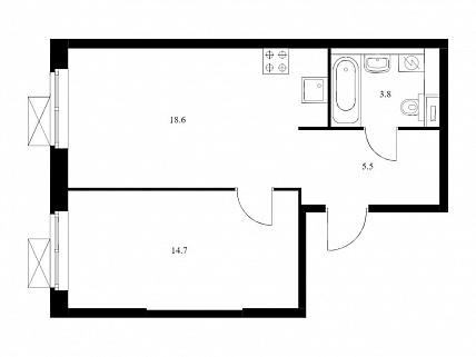 1-комнатная квартира 43 м² в ЖК Перовское 2