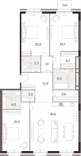 3-комнатная квартира 153 м² в ЖК Тессинский, 1