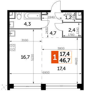1-комнатная квартира 47 м² в Жилом квартале Sydney City