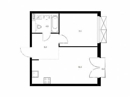 1-комнатная квартира 40 м² в ЖК Западный порт