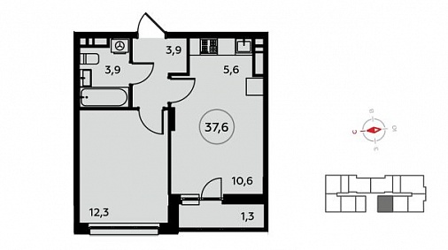 2-комнатная квартира 38 м² в Жилом районе Белые ночи