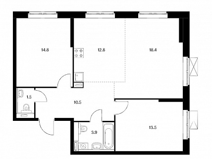 3-комнатная квартира 75 м² в ЖК Бусиновский парк